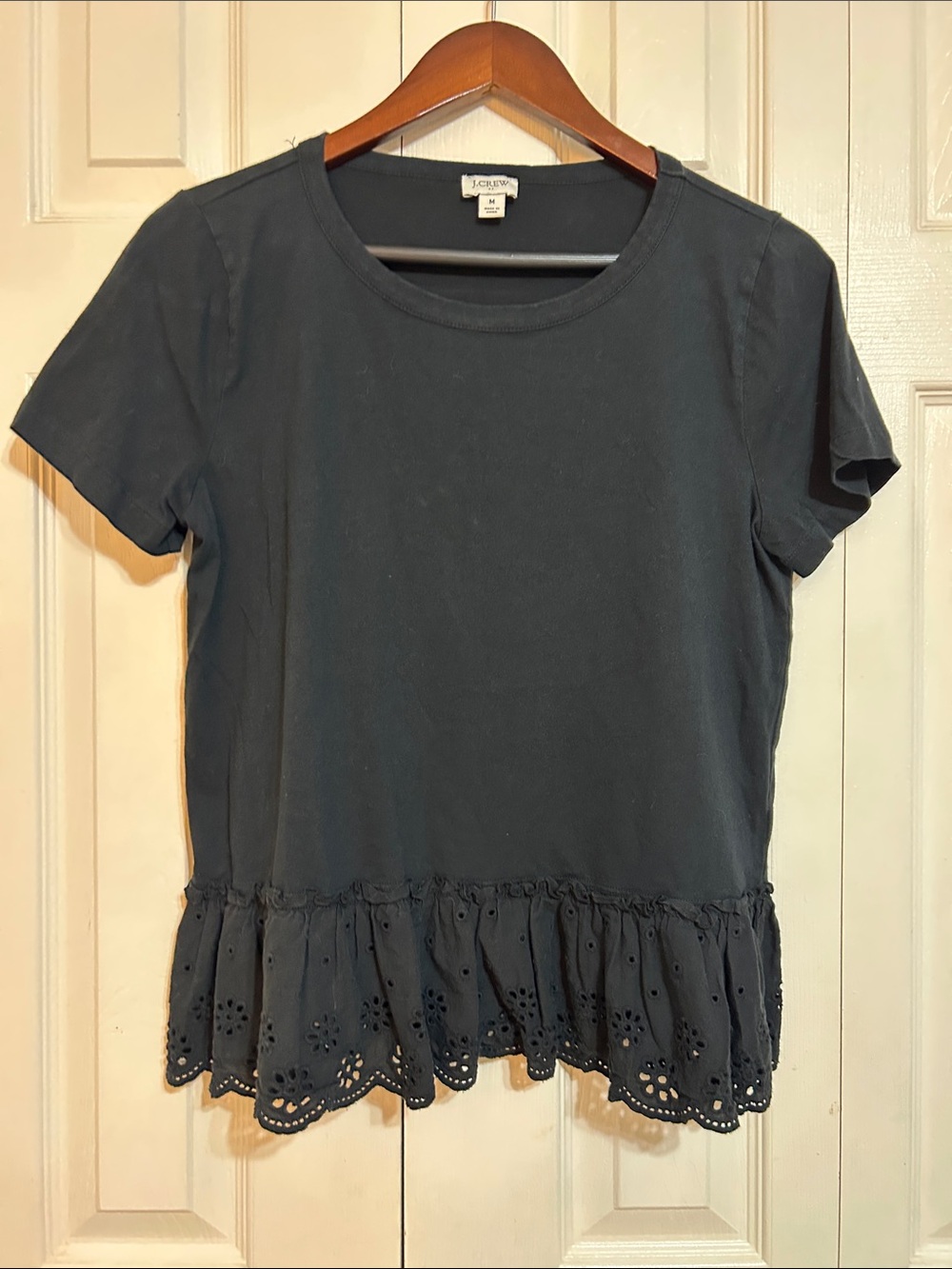 J. Crew Factory Black Eyelet Hem Short Sleeve Tee